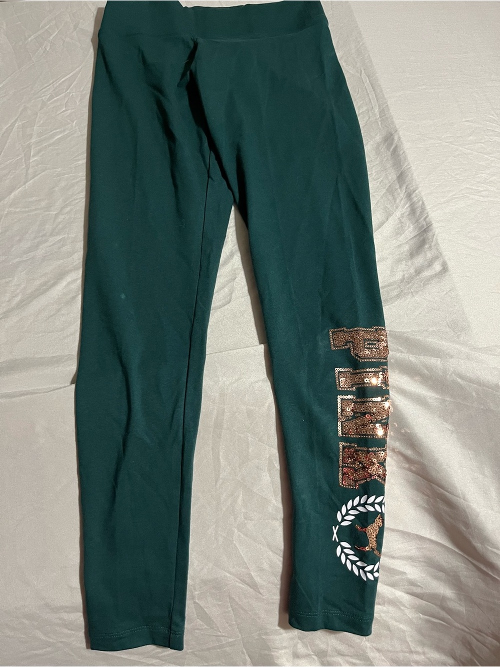 PINK Victoria's Secret Teal Leggings with Sequin Logo Women’s Size Small